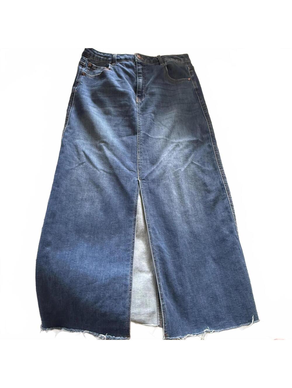 OAT New York Midi Denim Boho Skirt SZ 12/31 Medium wash Preppy Luxury Jeans